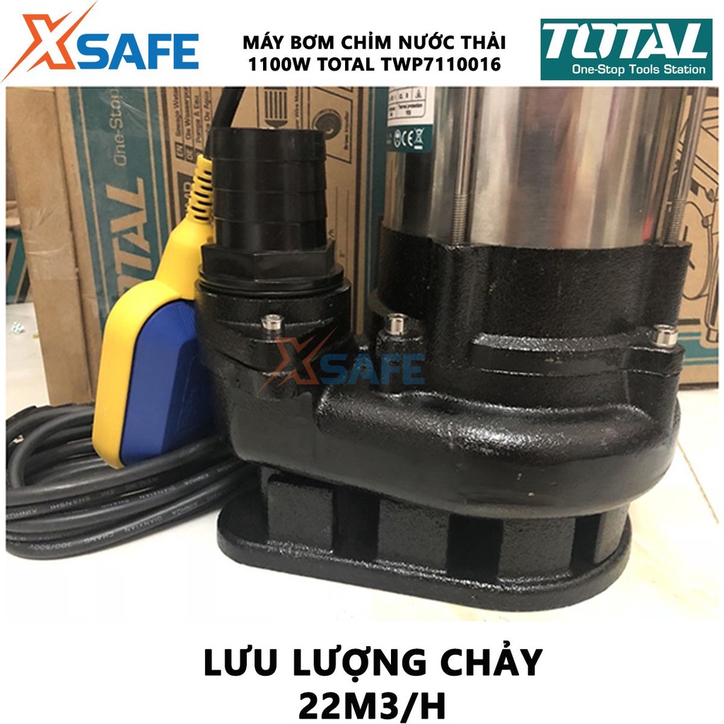 Máy bơm chìm chất thải TOTAL TWP7110016 Máy bơm nước thải 1100W Dùng trong hệ thống xử lý nước thải, hệ thống thoát nước