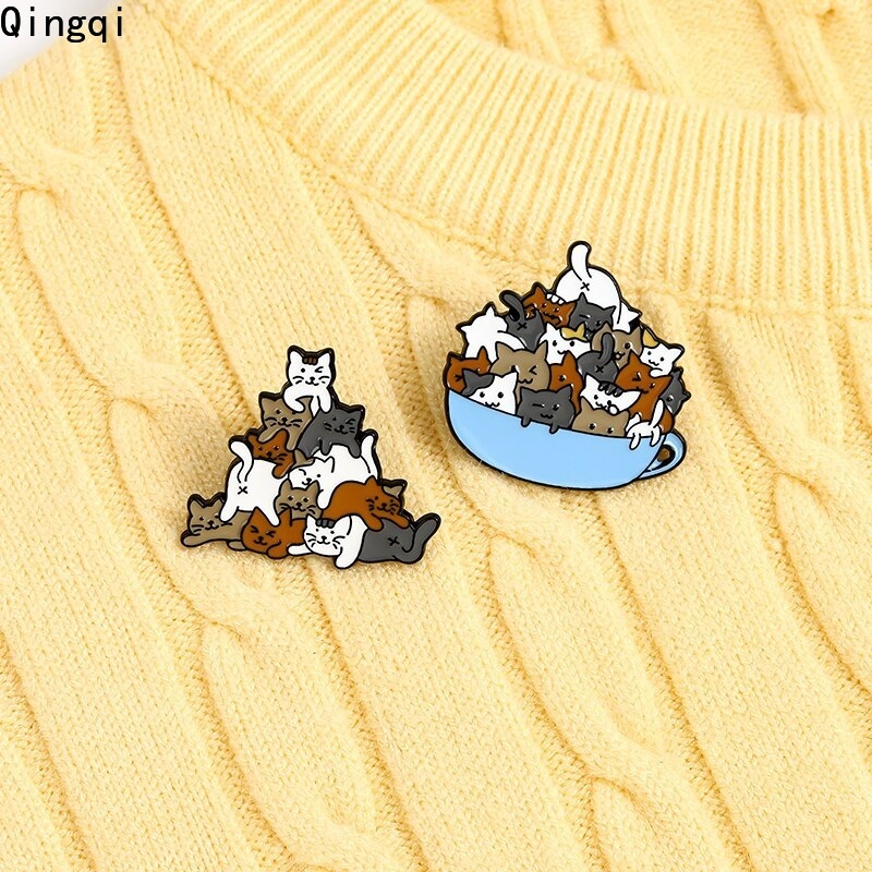 Ghim cài áo MISS ZOE hình cốc cà phê mèo hoạt hình dễ thương