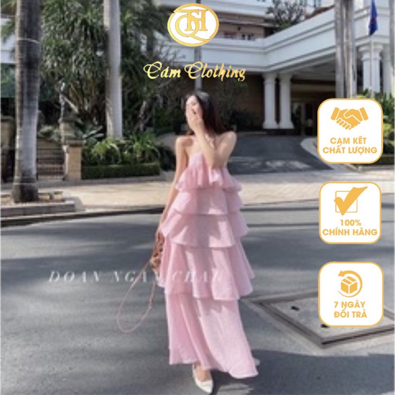 Maxi Đi Biển Dự Tiệc - Váy Maxi Dáng Dài Babydoll Chất Tơ Lụa 2 Dây Đi Biển Đi Chơi Bèo Nhiều Tầng Sang Chảnh Màu Hồng