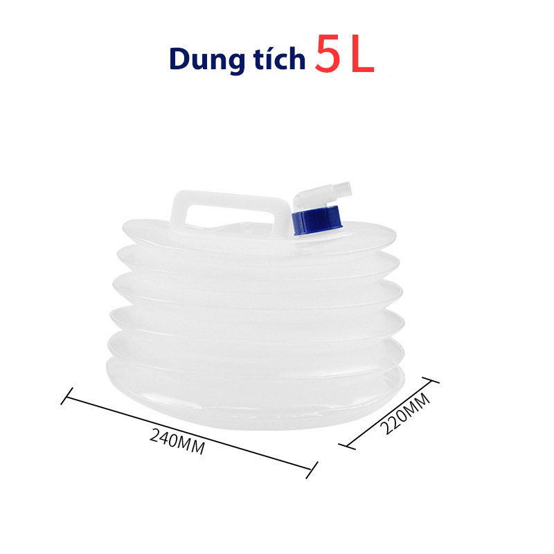 Bình nước gấp gọn, có vòi trên nắp, dùng cho ô tô và dã ngoại 5L