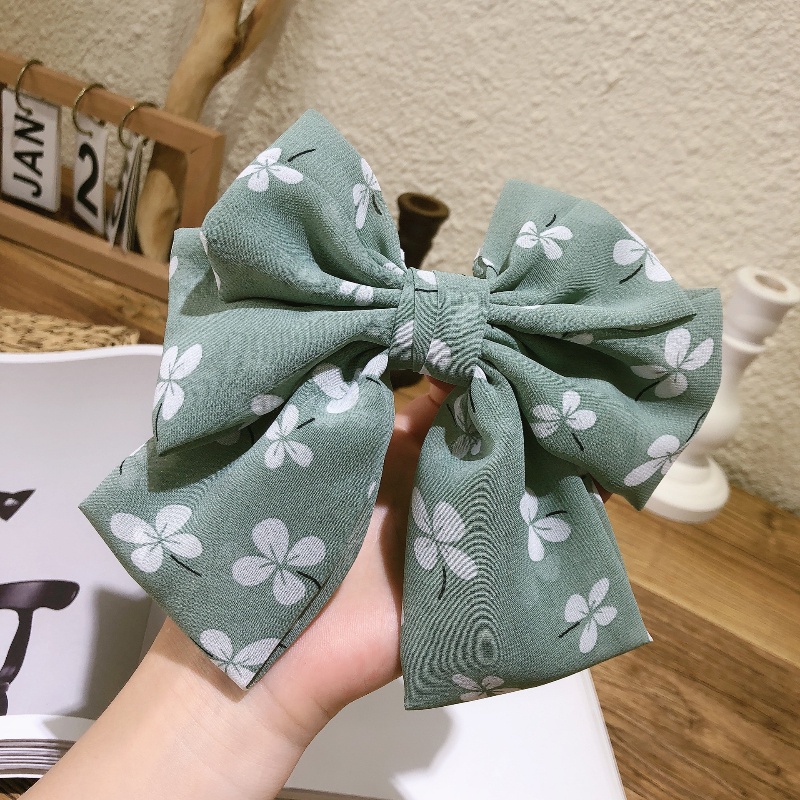 Kẹp Tóc Nơ Lớn Ba Lớp Bằng Vải Voan In Hoa Phong Cách Hàn Quốc Thời Trang Mùa Xuân