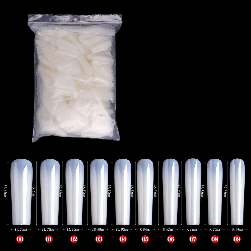 Set 500 Đầu Móng Tay Giả XXL Dạng Nhấn Dài Trong Suốt Tự Nhiên