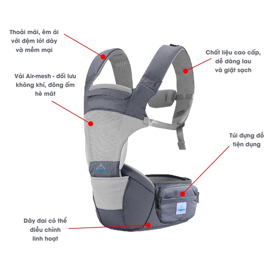 Địu em bé cao cấp siêu mềm 4 tư thế Comfybaby CF818 - công nghệ Air Mesh thoáng khí