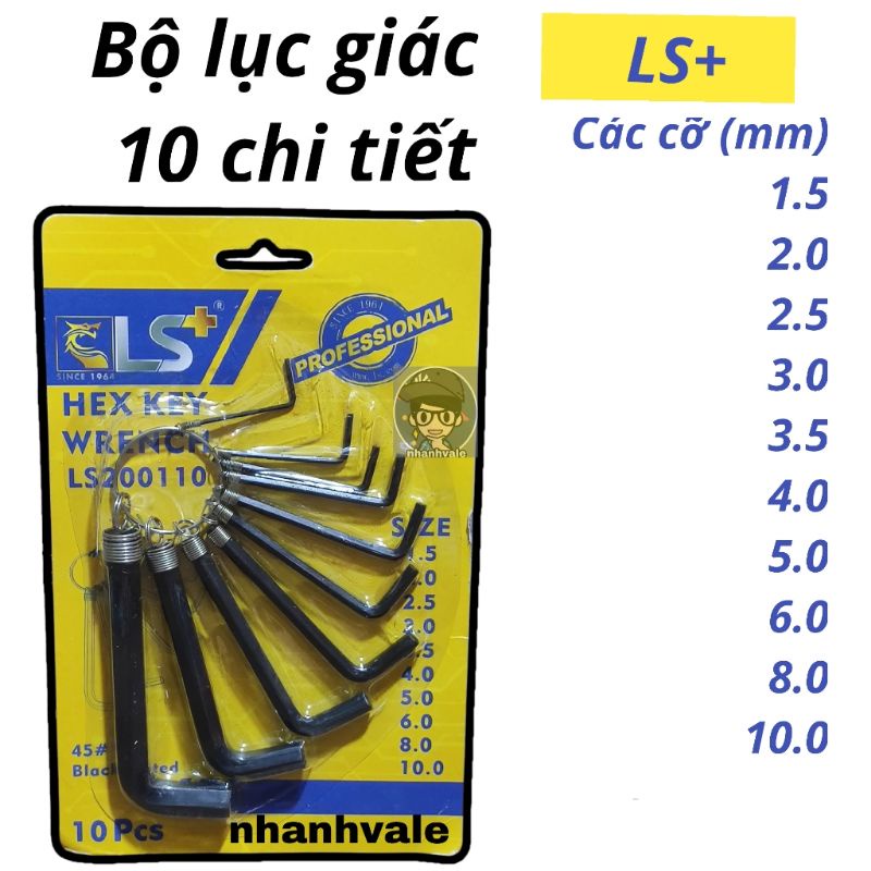 Bộ khoá lục giác 10 cái (1.5mm ~ 10mm) thương hiệu LS + đạt chuẩn USA