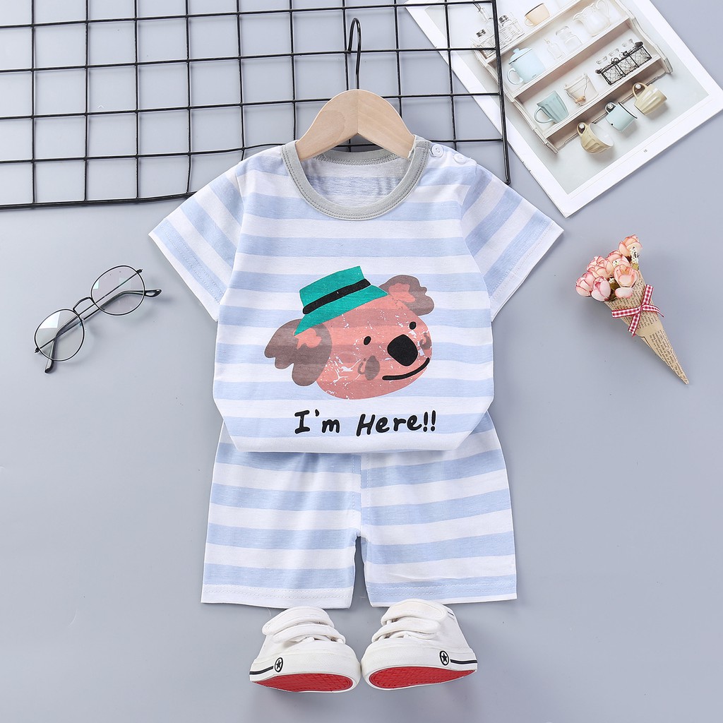 Bộ cộc tay bé trai, bé gái chất liệu cotton mềm, mịn, mát hàng Quảng Châu cao cấp