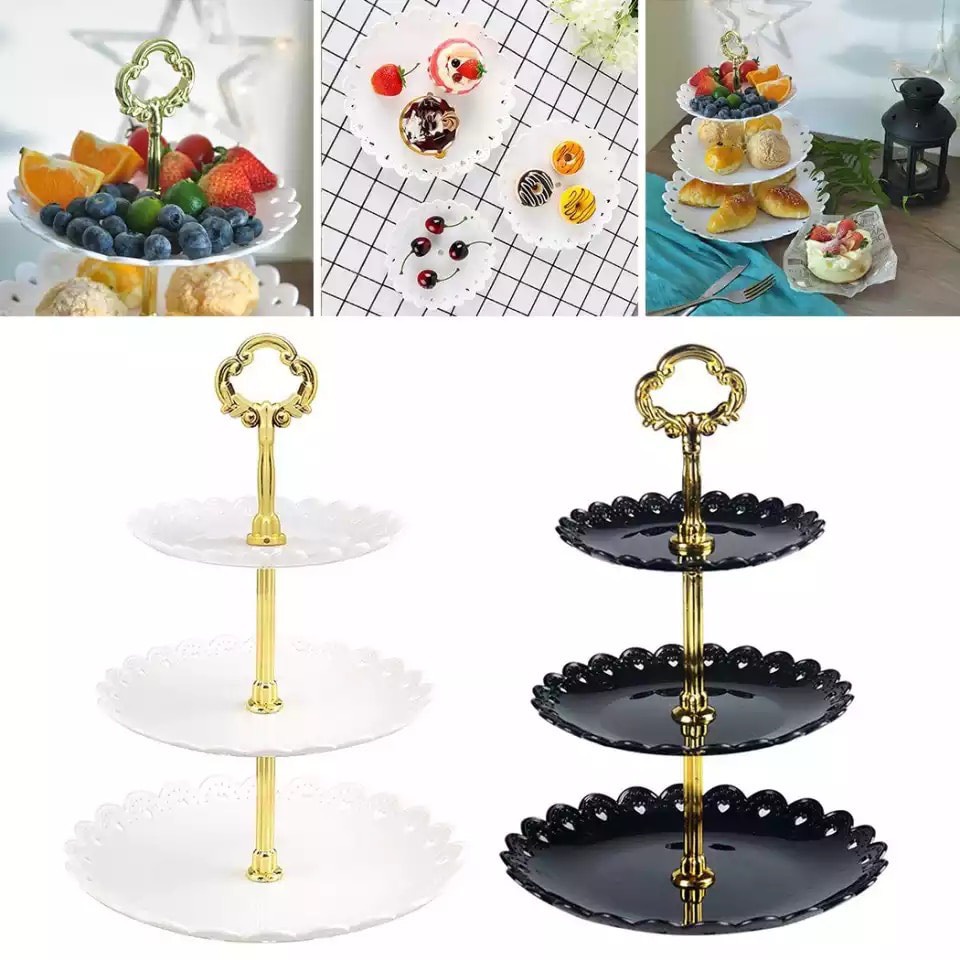 Khay đựng bánh kẹo 3 tầng ,kệ nhựa 3 tầng đựng hoa quả, bánh kẹo trang trí sự kiện sinh Nhật event