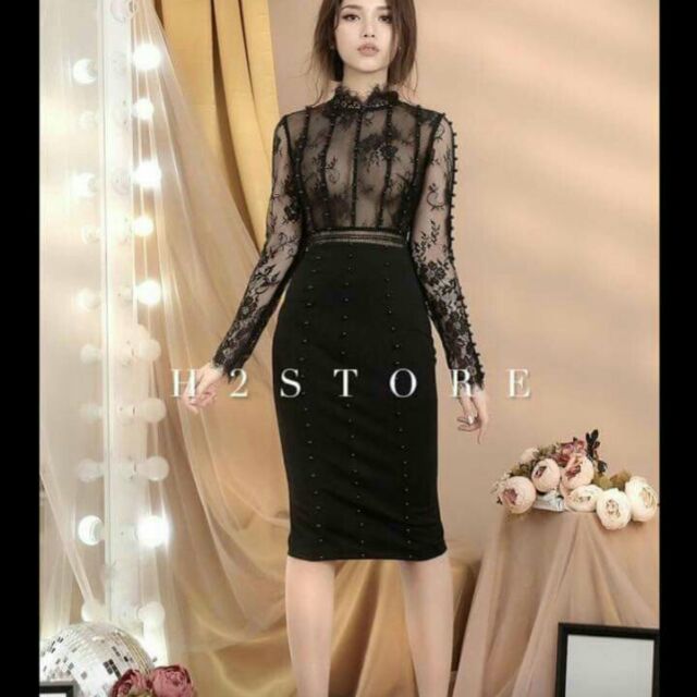 Đầm body ren kết chuỗi váy thun