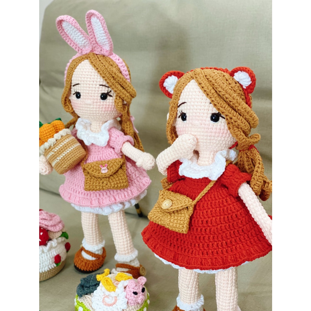 Búp bê Mia bằng len móc handmade dễ thương cho bé, búp bê nhồi bông 100% sợi cotton - Ami House