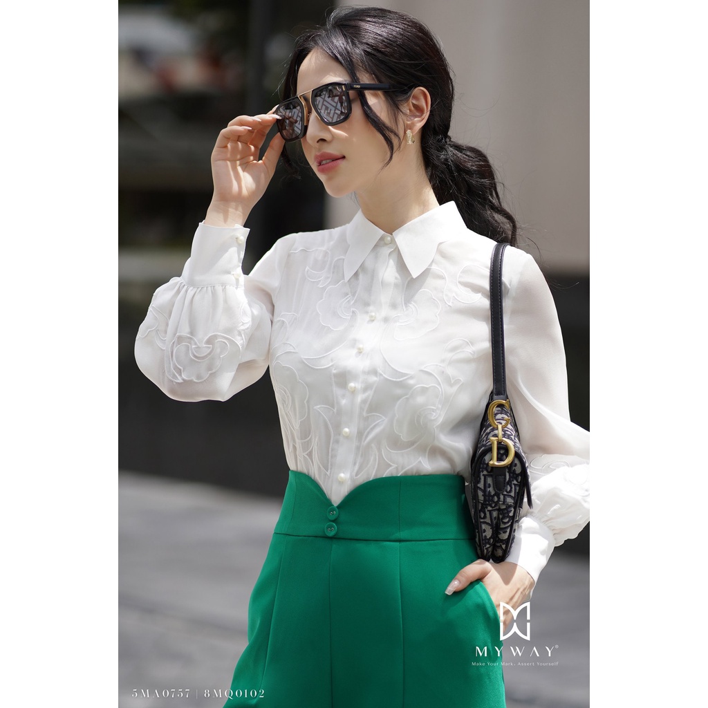 Áo Sơ Mi Nữ Công Sở Thiết Kế MY WAY Dài Tay Họa Tiết Nổi Sang Trọng 5MA0757
