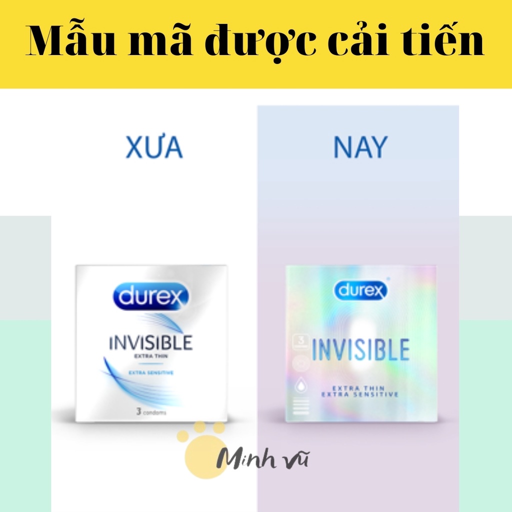 [ Có video ảnh thật ] Hộp durex invisible 3 chiếc bcs siêu mỏng tàng hình