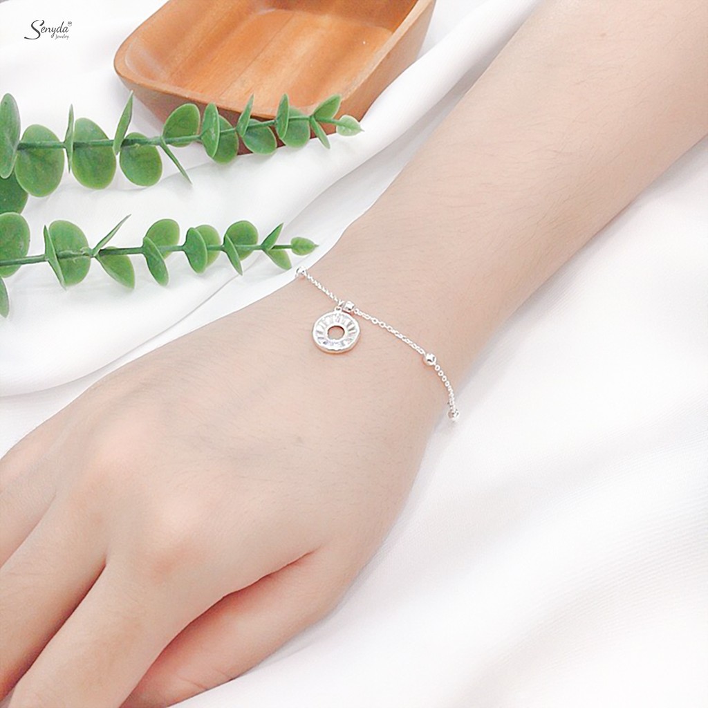 Trang sức Lắc tay BẠC 925 SENYDA mặt tròn hột Barget LT222