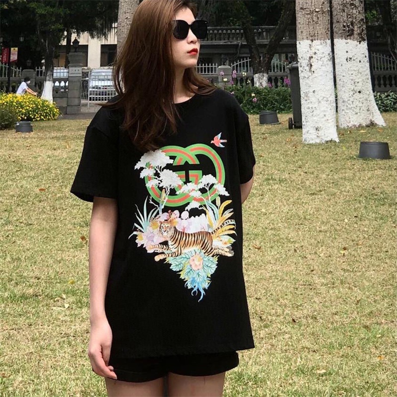 Gu Áo Thun Ngắn Tay In Hình Hổ Và Hoa Cổ Điển Thoải Mái Thời Trang Mùa Hè Phiên Bản Giới Hạn