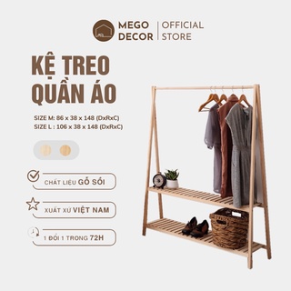 Gía gỗ treo quần áo kệ gỗ sồi để quần áo 2 tầng decor cao cấp tự lắp ráp