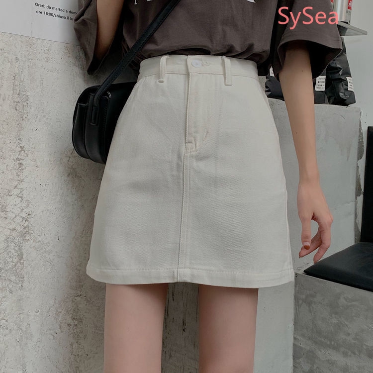 Chân Váy Denim Lưng Cao Phong Cách Hàn Quốc