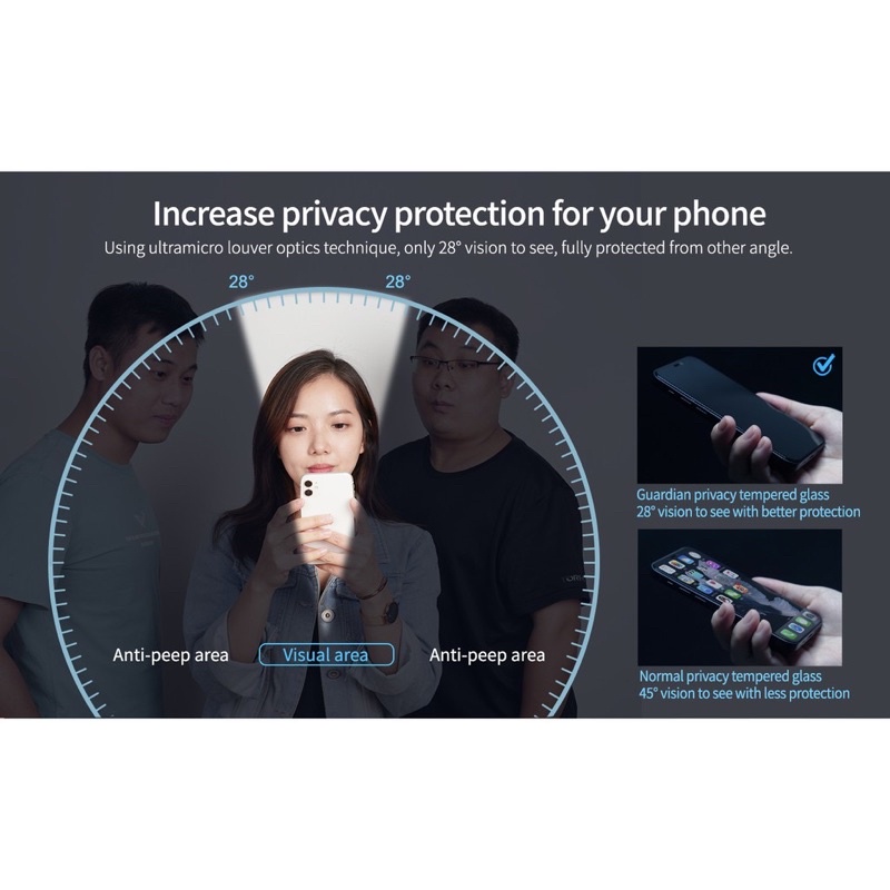 Kính cường lực Nillkin chống nhìn trộm iPhone 15 Pro Max, 14 Pro Max, 13 Pro, 12 Full màn hình chính hãng - Siêu bảo mật