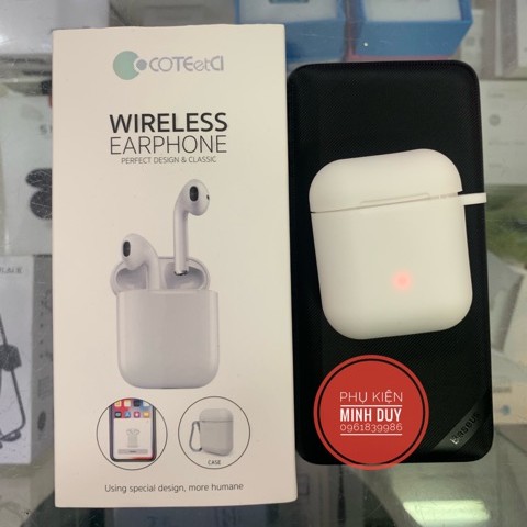 Tai COTEetCI Airpods Wireless Earphone (Hỗ trợ sạc ko dây, tặng kèm bao airpod và móc khoá)