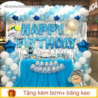 [XANH TRAI-HỒNG GÁI] Combo Trang Trí Tiệc Sinh Nhật 2 Rèm Kim Tuyến, Bóng Chữ Happy Birthday và 50  bóng tròn