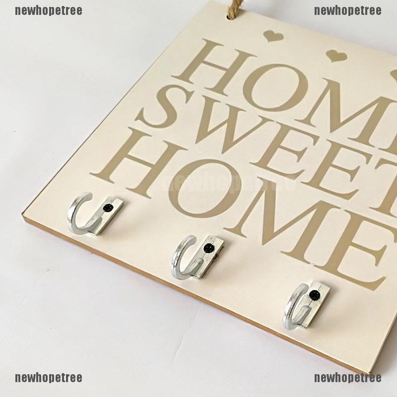 Bảng gỗ treo có móc giữ chìa khoá phối chữ HOME SWEET HOME