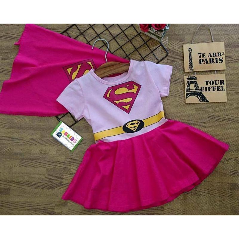 Đầm Haloween bé gái - đầm super girl 10-30 kg có kèm áo choàng ( có ảnh thật)