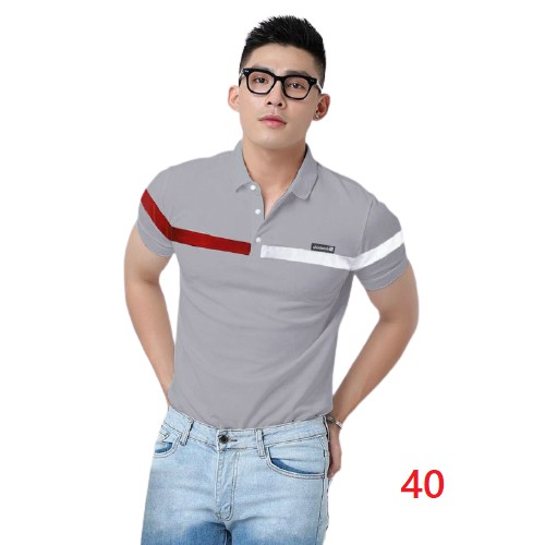 Áo thun nam tay ngắn có cổ  sọc ngang ngực SIZE 45-72KG vải THUN COTTON 100% - ATN40