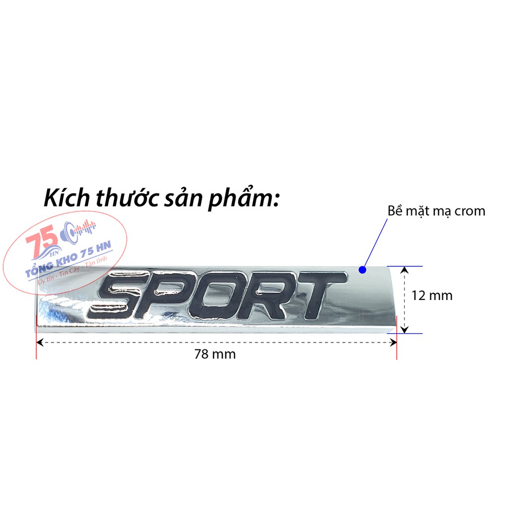 Miếng dán trang trí xe ô tô, xe máy - Chữ SPORT - chất liệu hợp kim mạ crom