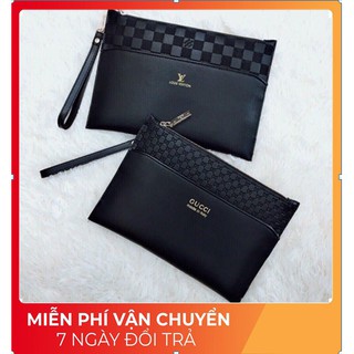 Ví cầm tay, kẹp nách lv nam nư da khoá zip chống nước hàng SPF.