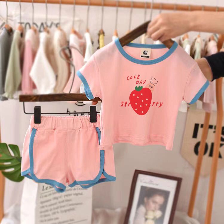 Bộ Áo Thun Ngắn Tay In Hoạt Hình + Quần Short Thể Thao Thời Trang Mùa Hè Hàn Quốc Dành Cho Nữ