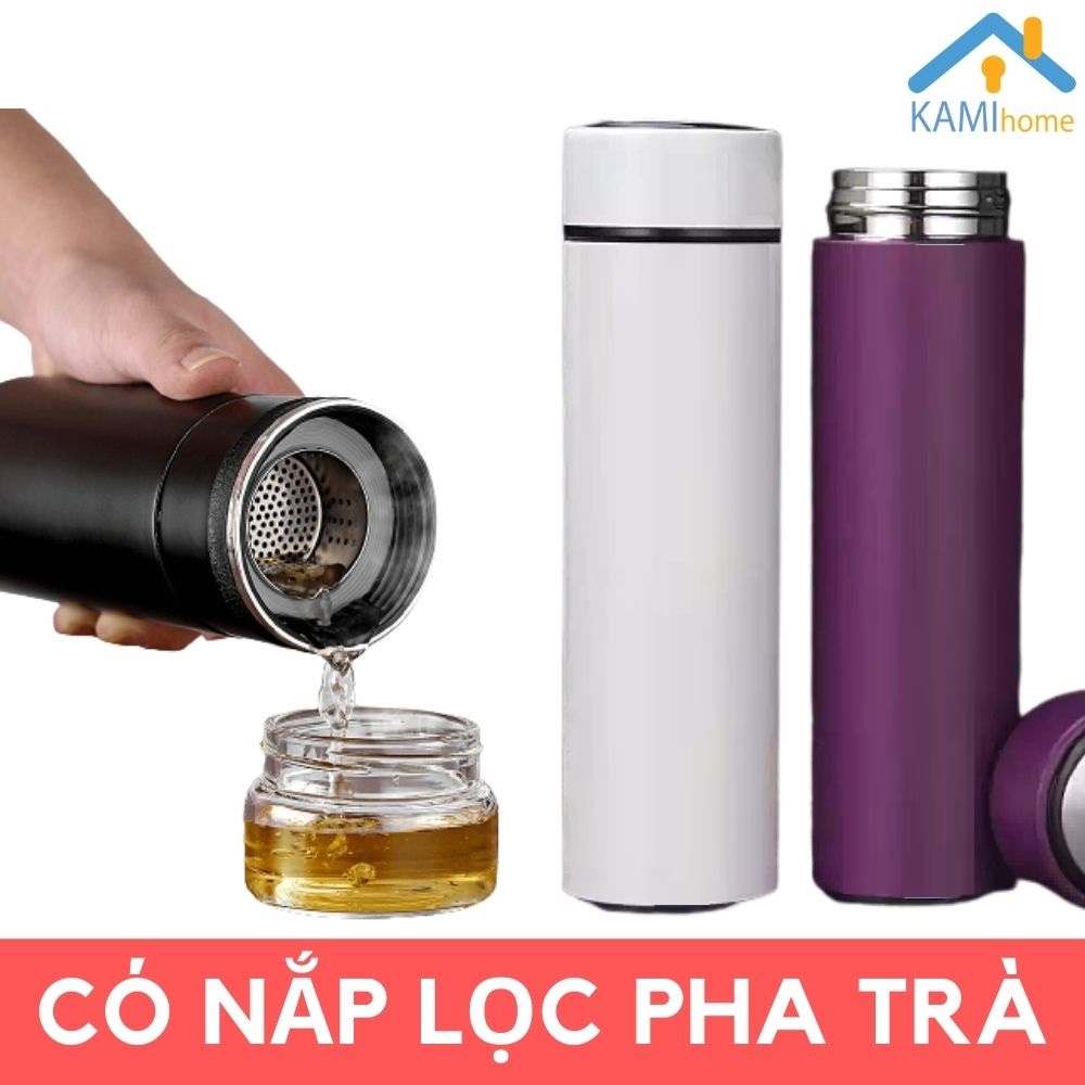 Bình giữ nhiệt nước nóng lạnh hiển thị nhiệt độ có màng lọc pha trà inox 3 lớp cao cấp cỡ 450ml mã 22014