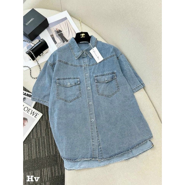 Áo sơ mi jean nữ có túi tay dài phối hình dễ thương. Áo sơ mi bò nữ tay dài Free size 45&gt;&gt;60kg OR26301
