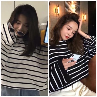 Áo croptop kẻ chất thun dài tay ống rộng freesize dưới 60kg