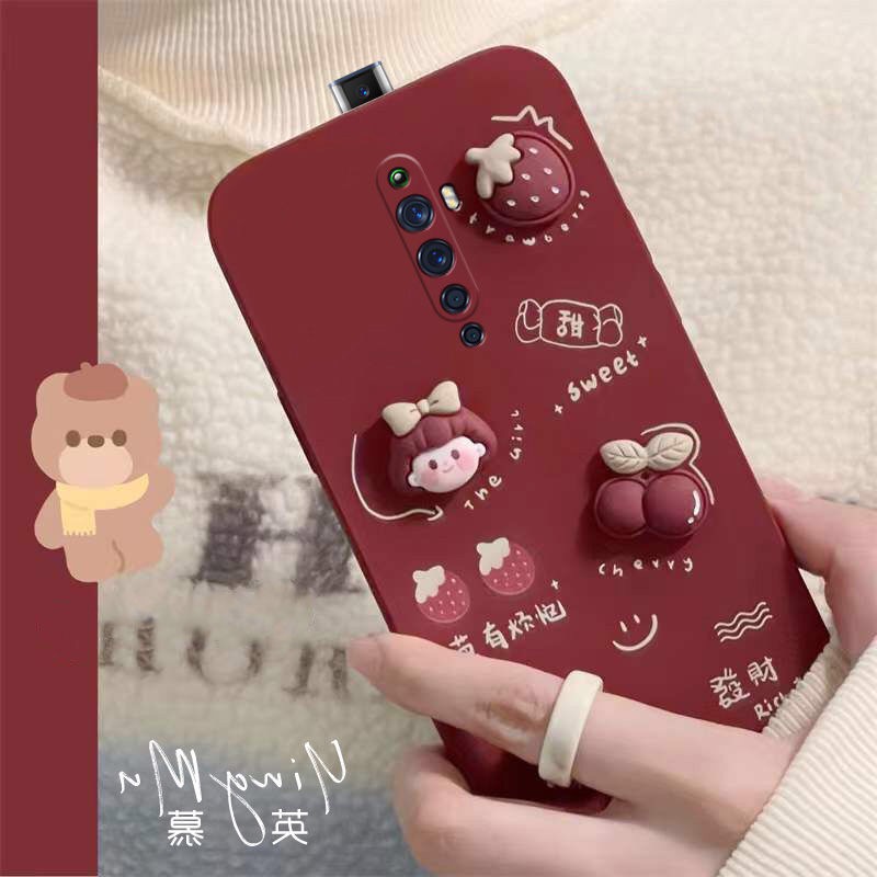 Ốp điện thoại silicon mềm màu kẹo hình cô gái 3d màu đỏ rượu vang độc đáo cho OPPO Reno2F Reno Reno2 Reno5 Reno5pro