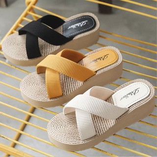 Dép nữ mẫu mới hot trend đế vân cói tôn dáng tăng chiều cao 5cm DN24