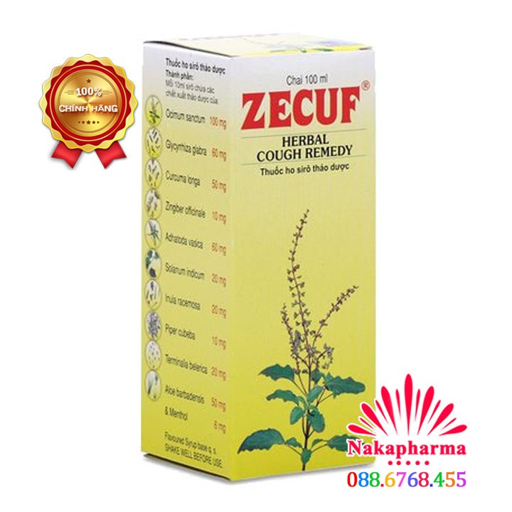 Siro ho thảo dược Zecuf -  Giảm ho do kích ứng và dị ứng, ho do hút thuốc, viêm thanh quản, viêm họng, viêm amiđan