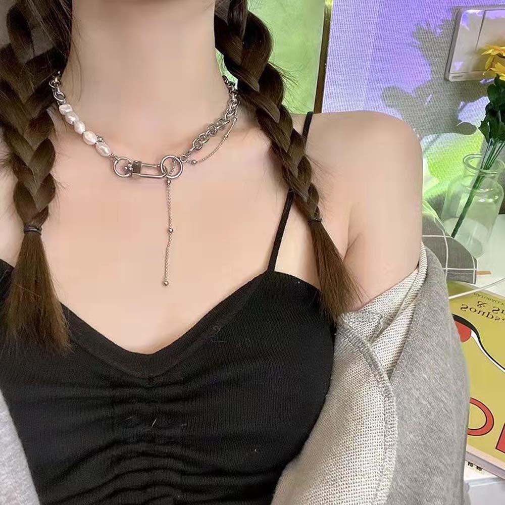 Vòng cổ Hợp Kim Hai Lớp Phối Tua Rua Thời Trang Cho Nữ