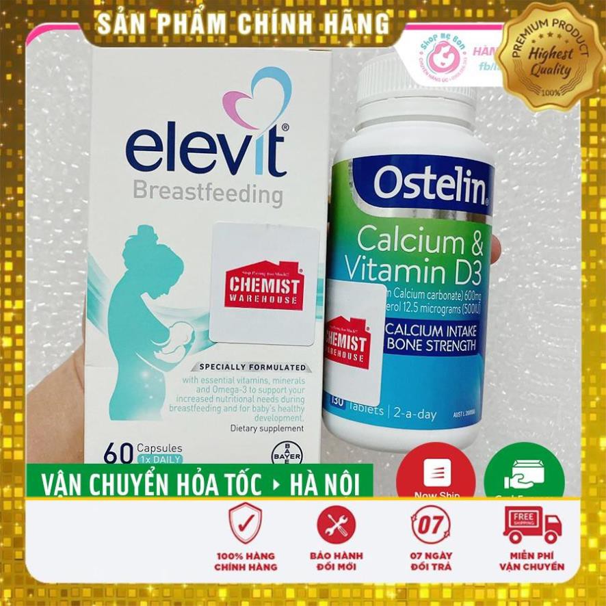 COMBO SAU SINH - Elevit sau sinh 60 viên, Canxi Ostelin 130 viên Úc