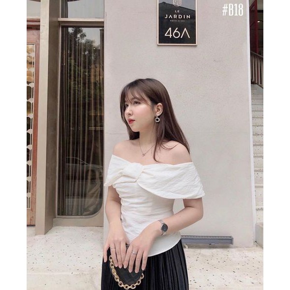 Áo trễ vai nữ peplum trắng hở lệch vai bẹt vai nữ tay bồng tiểu thư đi tiệc đi chơi thanh lịch đủ size ảnh thật | BigBuy360 - bigbuy360.vn