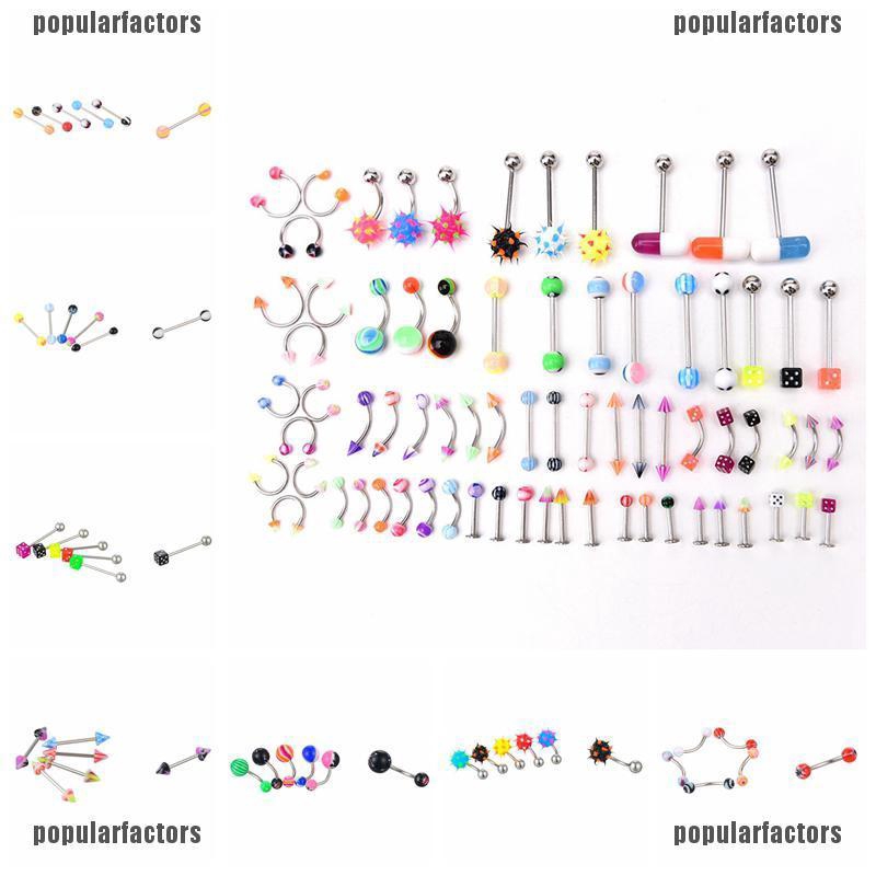 Bộ 72 Khuyên Xỏ Cơ Thể Bằng Thép Không Gỉ Nhiều Màu Cá Tính