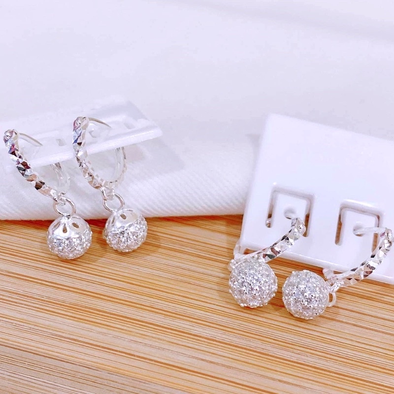 Khuyên tai bạc đẹp cho bé gái, hoa tai bạc cầu đá tròn trang sức Minh Thoa Silver