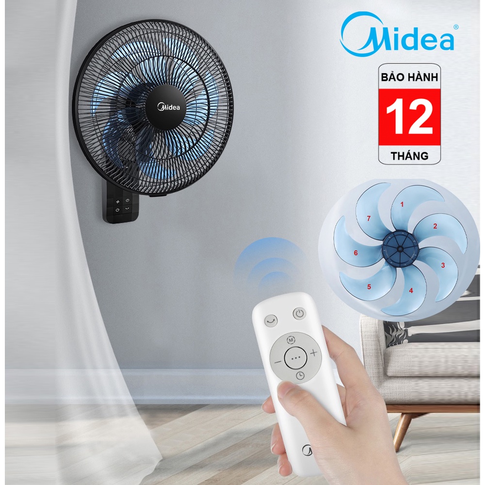 Quạt treo tường Midea 7 cánh, có điều khiển, siêu êm