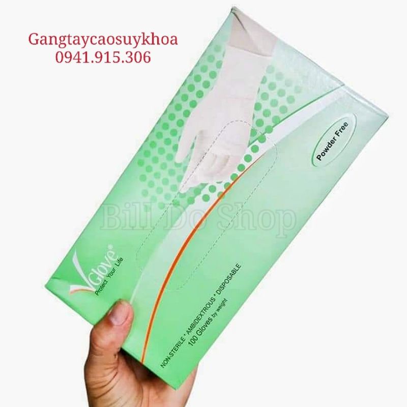 Hộp 100 cái Găng tay y tế latex Không Bột Màu Kem_Vglove Khải Hoàn Size S,M,L Đạt Tiêu Chuẩn Bộ Y Tế Quy Định