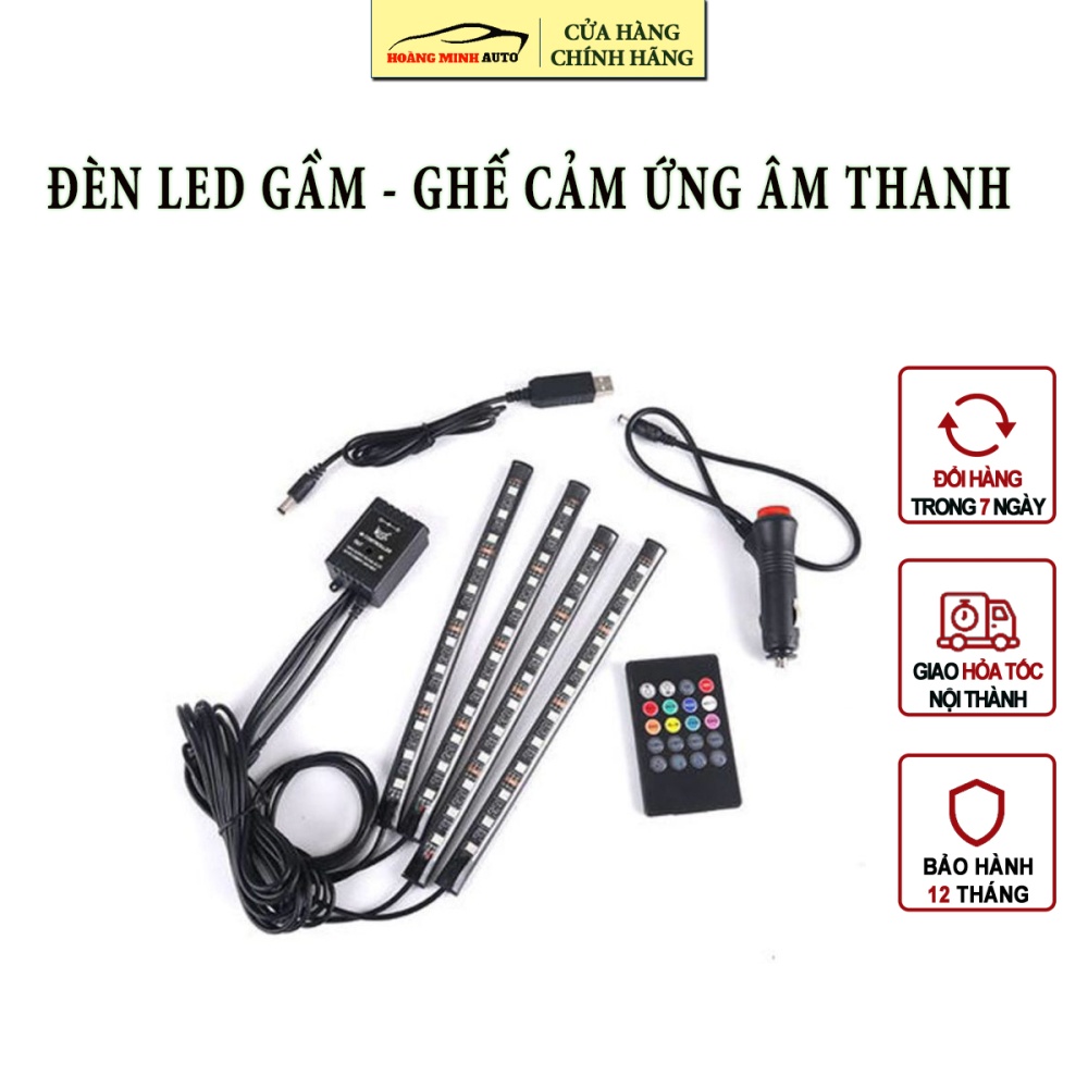 Đèn Led Gầm Ghế Ô Tô, xe hơi loại 12 Led có điều khiển từ xa, cảm ứng âm thanh nhấp nháy theo nhạc