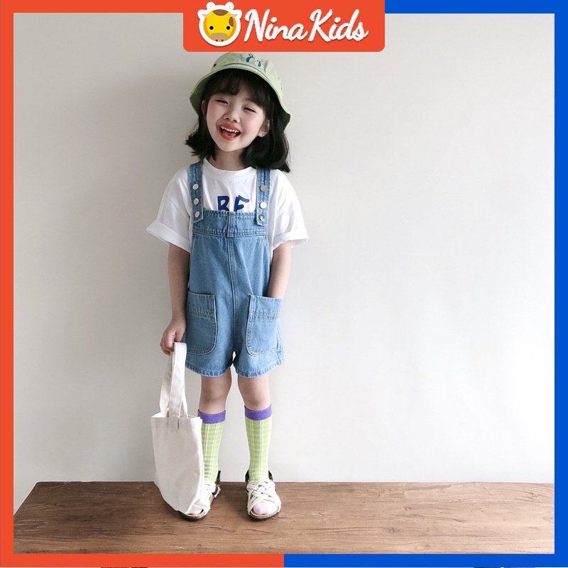 Quần Yếm denim Ngắn Thời Trang Hàn Quốc Cho Bé Gái 1-7 Tuổi