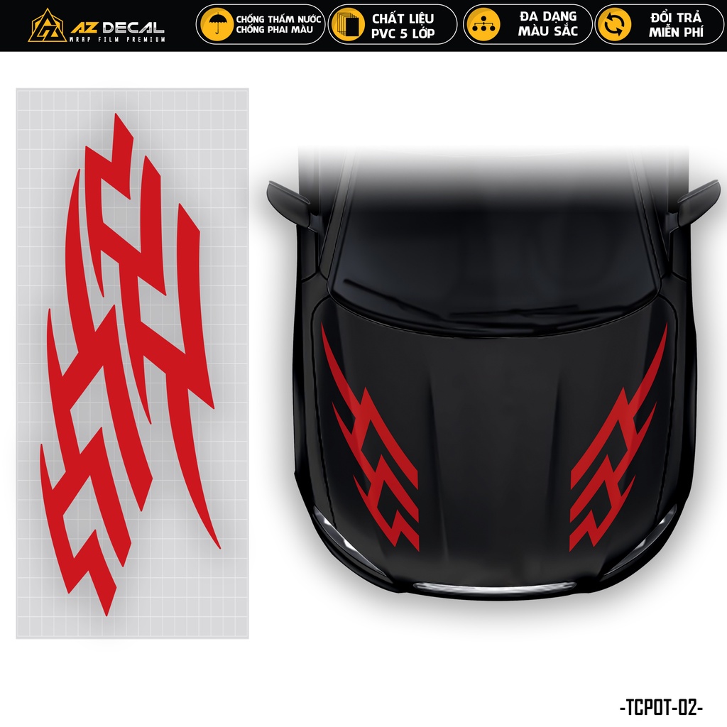 Tem Dán Nắp Capo Xe Ô Tô Xe Hơi Phong Cách Thể Thao | TCPOT-02 | Decal Dán Nắp Capo, Sườn Xe Oto Chống Nước, Bền Màu