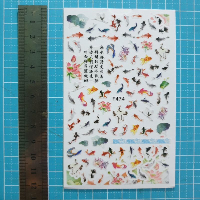Nail sticker - hoa sen và cá vàng