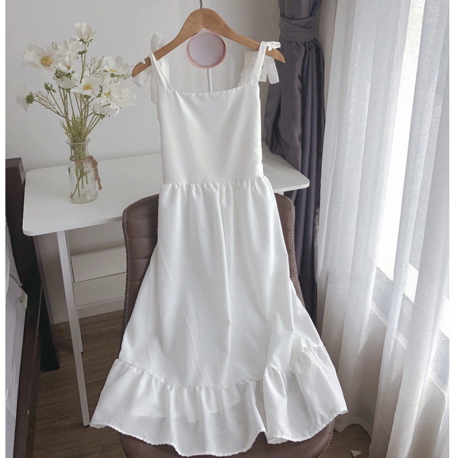Đầm babydoll ulzzang trắng nữ 2 dây dáng dài LOKISO VD01 | BigBuy360 - bigbuy360.vn