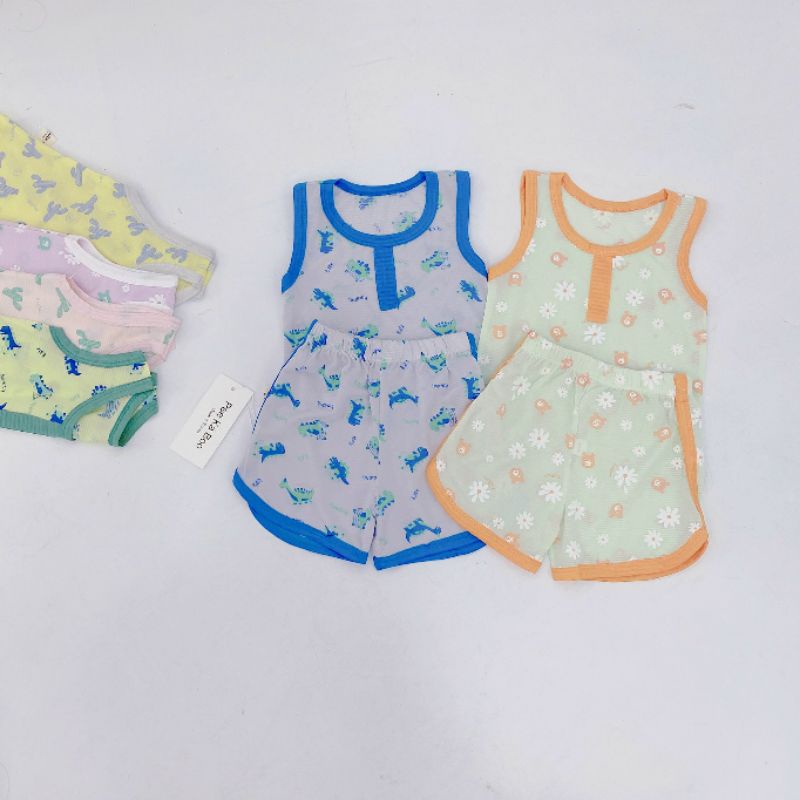 {6-15kg} Bộ ba lỗ cotton tre cho bé chất mỏng mát mùa hè