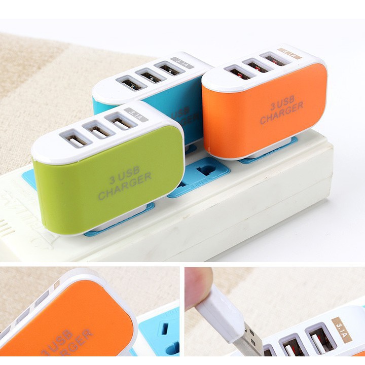 Củ sạc điện thoại 3 cổng USB mới đa màu sắc