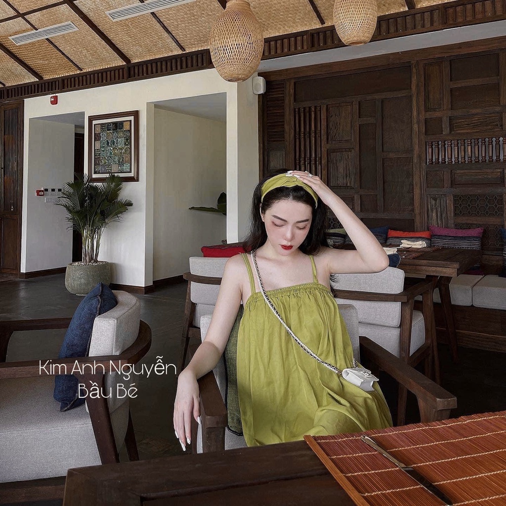 Đầm maxi 2 dây xanh cốm nâu tây đỏ xanh ngọc kèm turban đầm suông thụng dáng dài LD164 | BigBuy360 - bigbuy360.vn