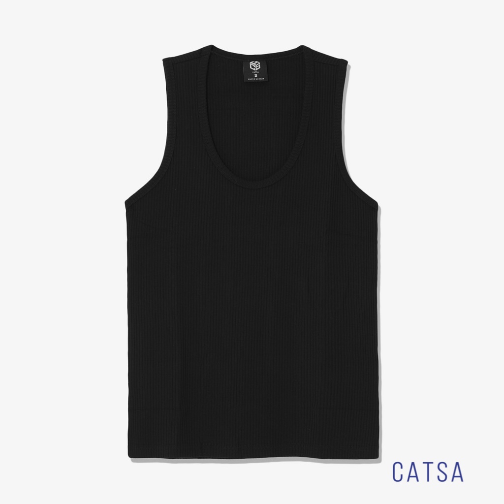 Áo thun ba lỗ trắng chất thun cotton gân mềm mại, thấm hút mồ hôi CATSA ATT042