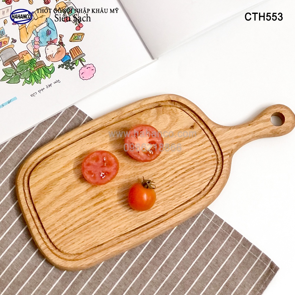 Thớt tay cầm gỗ Sồi Mỹ (OAK) khay bánh mì/trái cây/ bít tết/pizza/phụ kiện ảnh - CTH553